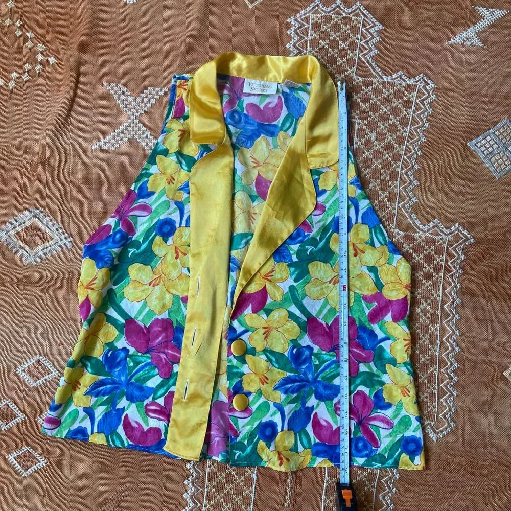 Vintage Victoria’s Secret Satin Floral Vest – Bright Yellow Collar, Medium, 90s - Picture 3 of 4